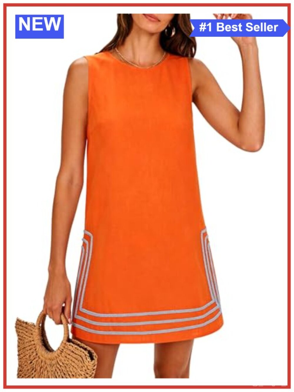 Linen Blend Sleeveless A-Line Mini Dress Keyhole Back Summer Boho Casual